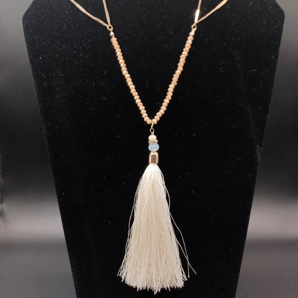 Long beaded tassel necklace